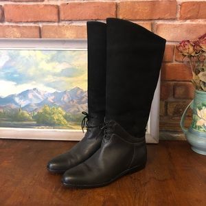 Vintage black leather and suede lace up riding boots size 7.5